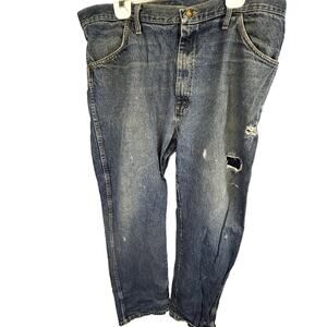 Distressed Jeans Rustler 42x32 men's pants blue denim Made in Mexico
